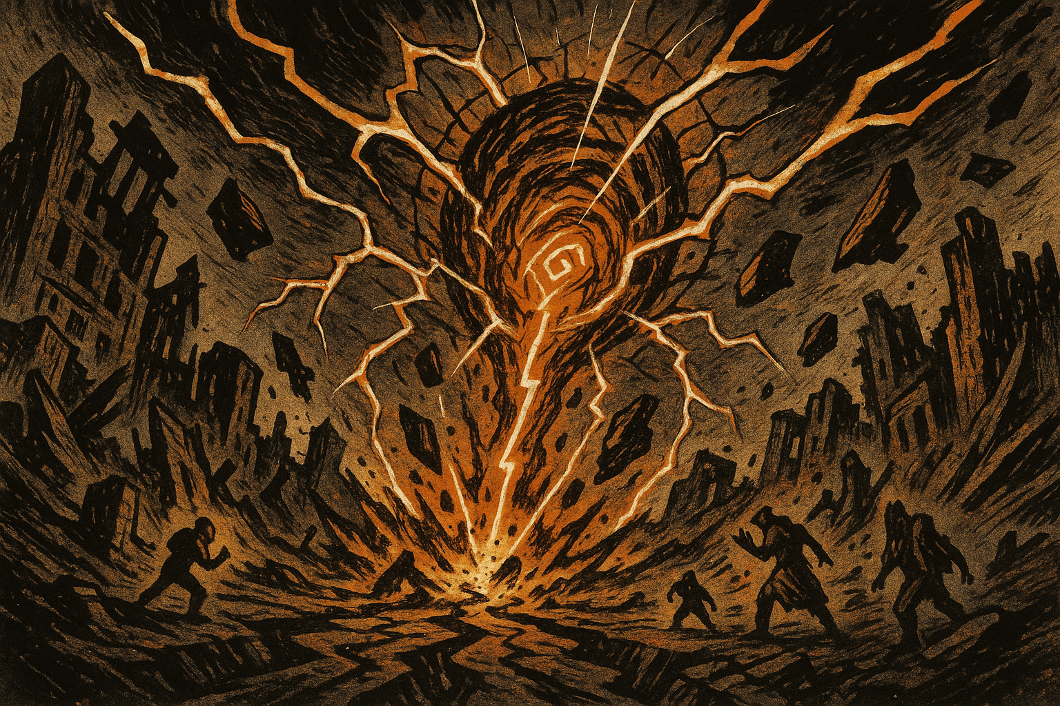 An arcane cataclysm erupts as magical forces tear through the wasteland