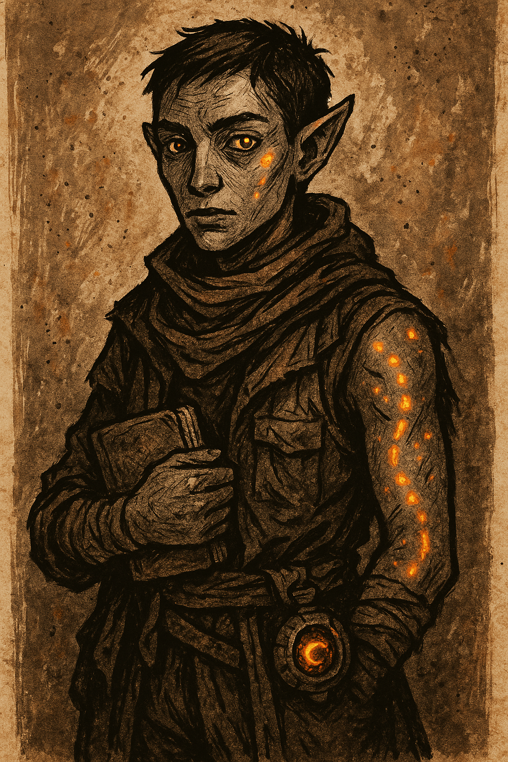 An Alien Hybrid with bioluminescent markings and heterochromatic eyes