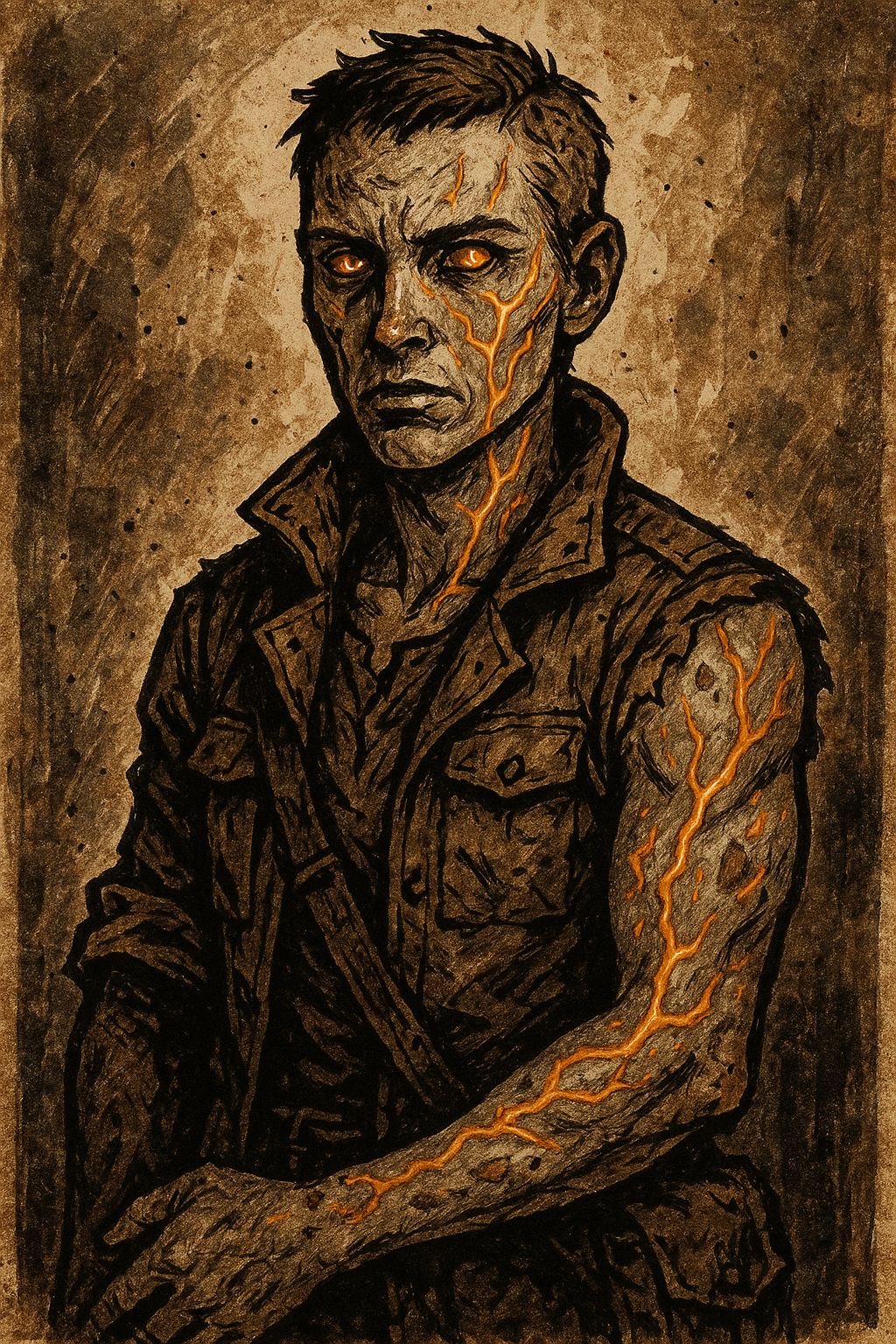 An Altered Human with glowing veins of mutation energy beneath their skin