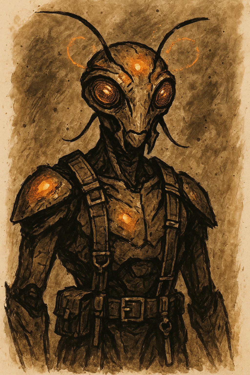 A Xylar with chitinous exoskeleton and bioluminescent patches