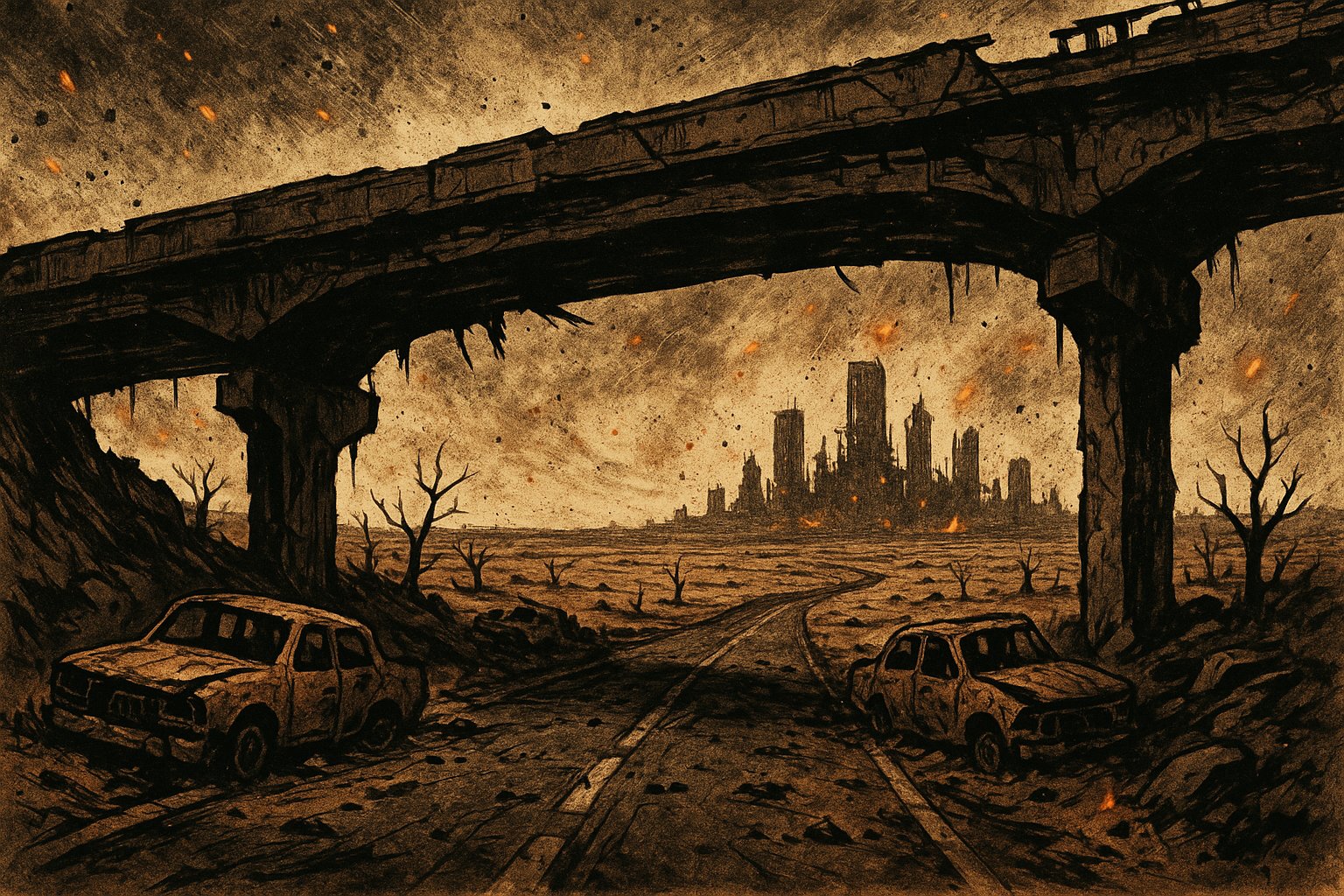 A vast wasteland landscape scarred by cataclysm